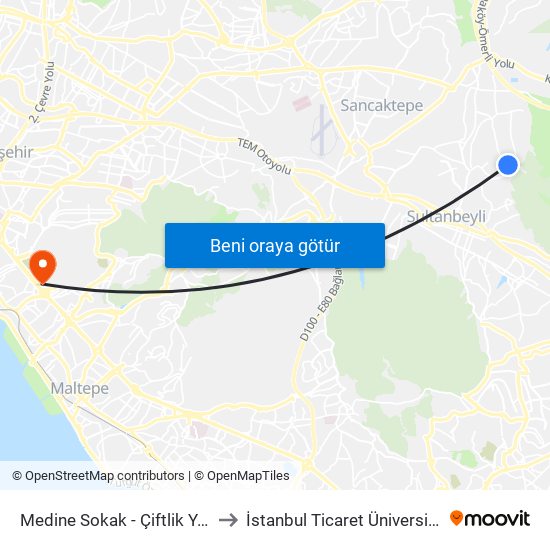 Medine Sokak - Çiftlik Yönü to İstanbul Ticaret Üniversitesi map