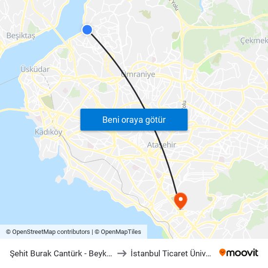 Şehit Burak Cantürk - Beykoz Yönü to İstanbul Ticaret Üniversitesi map