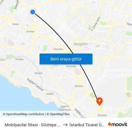 Mobilyacilar Sitesi - Göztepe Köprüsü Yönü to İstanbul Ticaret Üniversitesi map