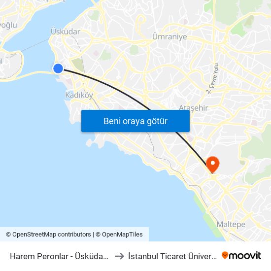 Harem Peronlar - Üsküdar Yönü to İstanbul Ticaret Üniversitesi map