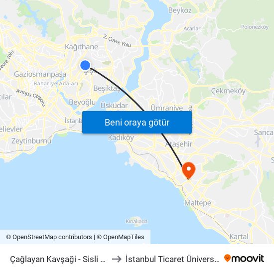 Çağlayan Kavşaği - Sisli Yönü to İstanbul Ticaret Üniversitesi map