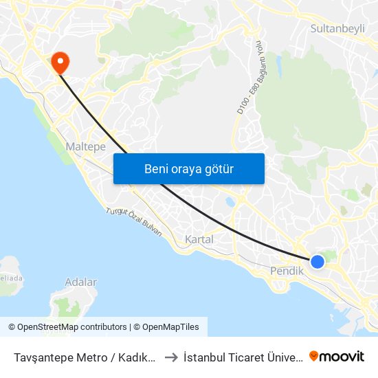 Tavşantepe Metro / Kadıköy Yönü to İstanbul Ticaret Üniversitesi map