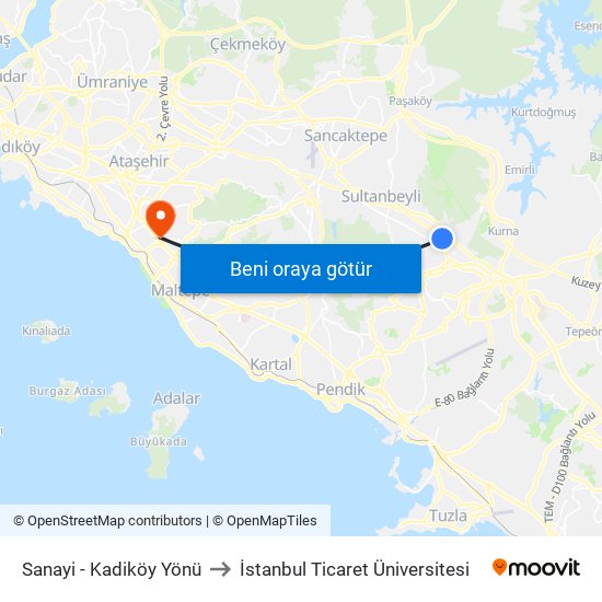 Sanayi - Kadiköy Yönü to İstanbul Ticaret Üniversitesi map