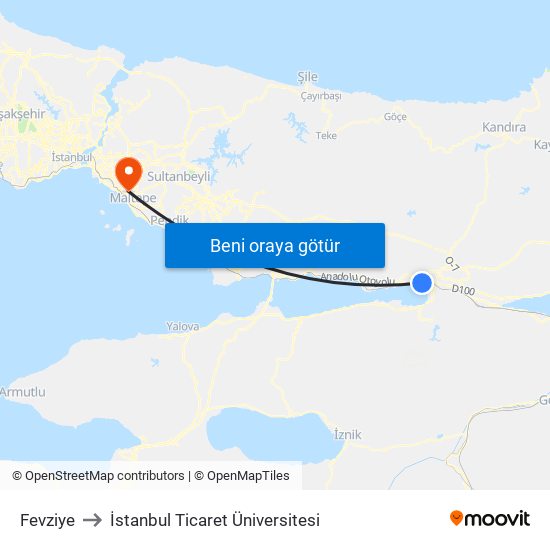 Fevziye to İstanbul Ticaret Üniversitesi map