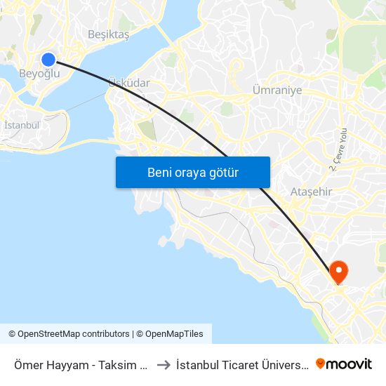 Ömer Hayyam - Taksim Yönü to İstanbul Ticaret Üniversitesi map