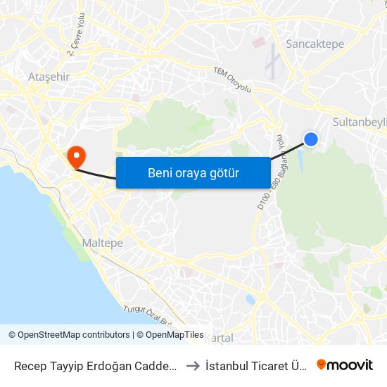 Recep Tayyip Erdoğan Caddesi - Kartal Yönü to İstanbul Ticaret Üniversitesi map