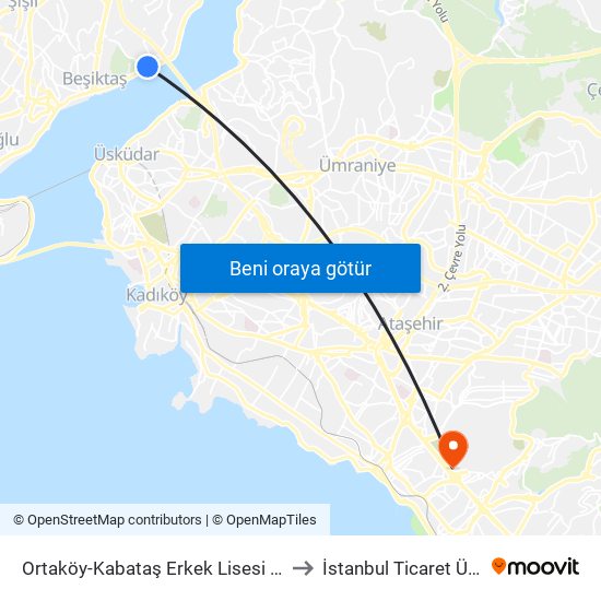 Ortaköy-Kabataş Erkek Lisesi - Besiktas Yönü to İstanbul Ticaret Üniversitesi map