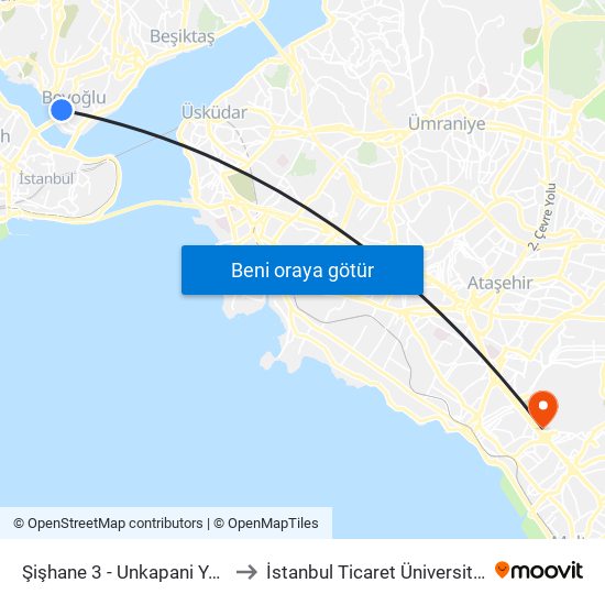 Şişhane 3 - Unkapani Yönü to İstanbul Ticaret Üniversitesi map