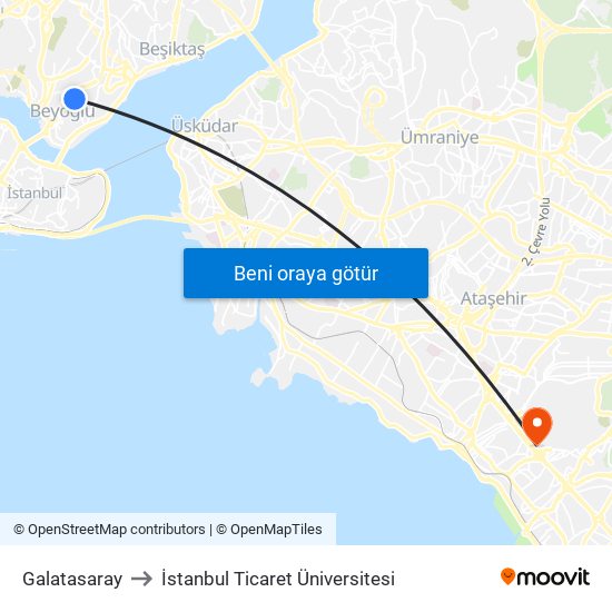 Galatasaray to İstanbul Ticaret Üniversitesi map