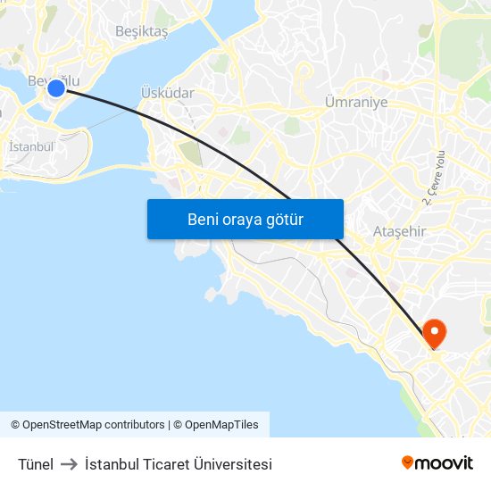 Tünel to İstanbul Ticaret Üniversitesi map