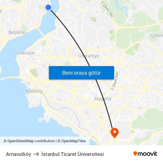 Arnavutköy to İstanbul Ticaret Üniversitesi map