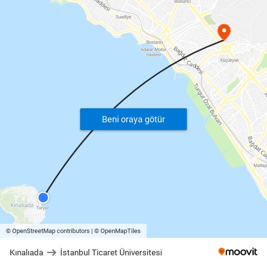 Kınalıada to İstanbul Ticaret Üniversitesi map