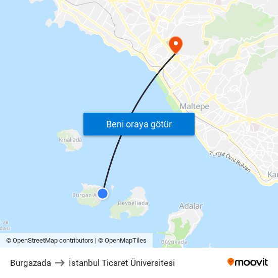 Burgazada to İstanbul Ticaret Üniversitesi map
