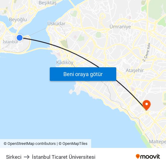 Sirkeci to İstanbul Ticaret Üniversitesi map