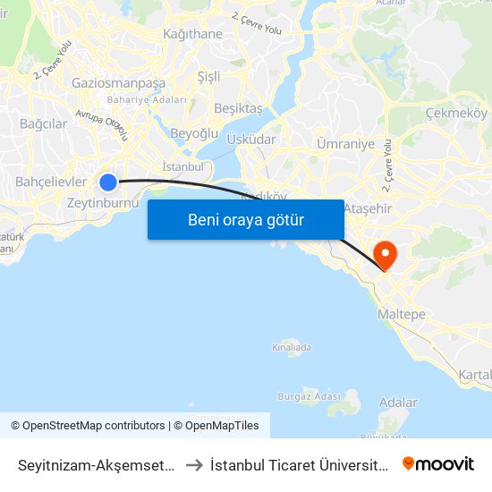 Seyitnizam-Akşemsettin to İstanbul Ticaret Üniversitesi map