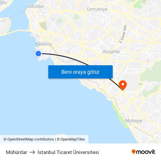 Mühürdar to İstanbul Ticaret Üniversitesi map