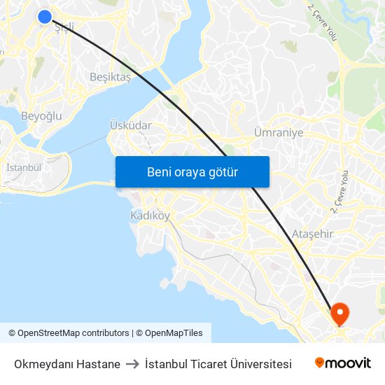 Okmeydanı Hastane to İstanbul Ticaret Üniversitesi map