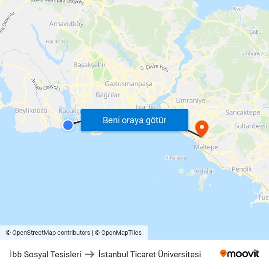 İbb Sosyal Tesisleri to İstanbul Ticaret Üniversitesi map