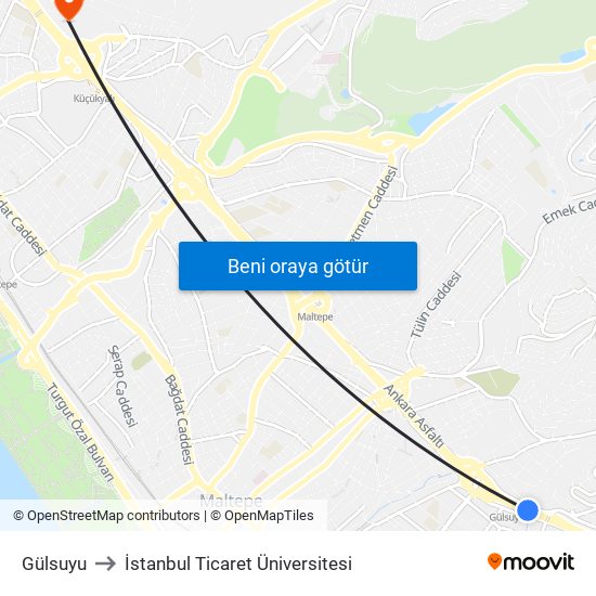 Gülsuyu to İstanbul Ticaret Üniversitesi map