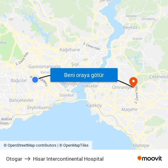 Otogar to Hisar Intercontinental Hospital map