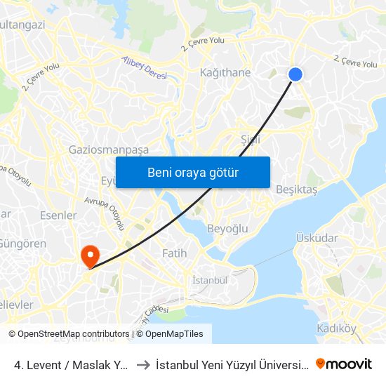 4. Levent / Maslak Yönü to İstanbul Yeni Yüzyıl Üniversitesi map