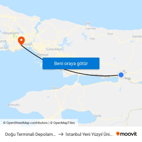 Doğu Terminali Depolama Alanı 1 to İstanbul Yeni Yüzyıl Üniversitesi map