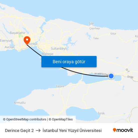 Derince Geçit 2 to İstanbul Yeni Yüzyıl Üniversitesi map