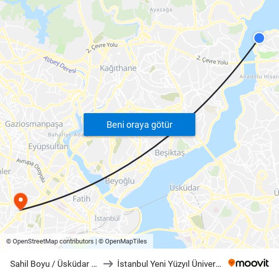 Sahil Boyu / Üsküdar Yönü to İstanbul Yeni Yüzyıl Üniversitesi map