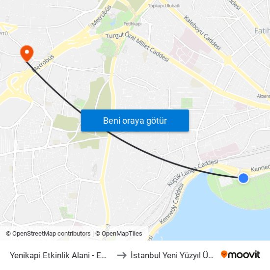 Yenikapi Etkinlik Alani - Eminönü Yönü to İstanbul Yeni Yüzyıl Üniversitesi map