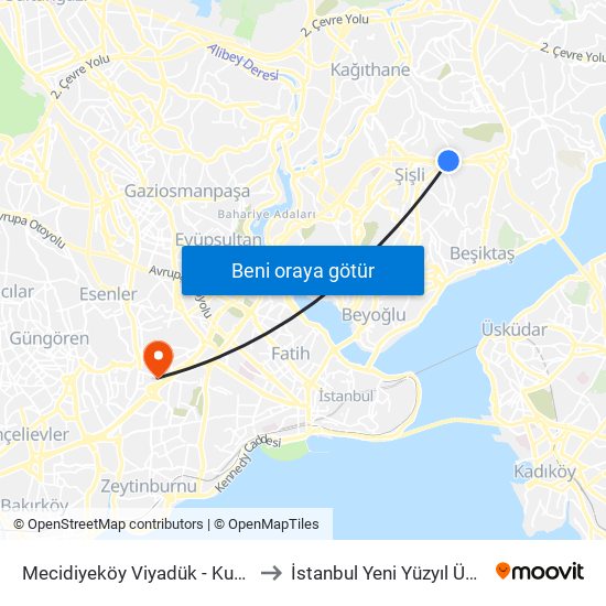 Mecidiyeköy Viyadük - Kuştepe Yönü to İstanbul Yeni Yüzyıl Üniversitesi map