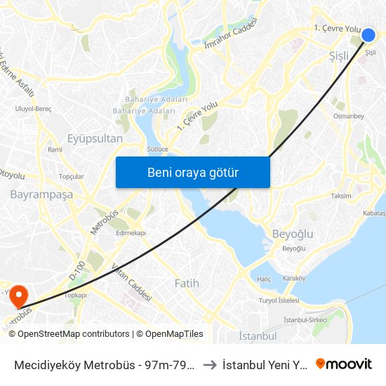 Mecidiyeköy Metrobüs - 97m-79m-79km-141a-141m-336m Yönü to İstanbul Yeni Yüzyıl Üniversitesi map