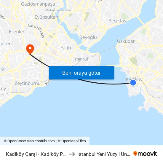 Kadiköy Çarşi - Kadiköy Peron Yönü to İstanbul Yeni Yüzyıl Üniversitesi map