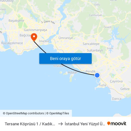 Tersane Köprüsü 1 / Kadıköy (E-5) Yönü to İstanbul Yeni Yüzyıl Üniversitesi map