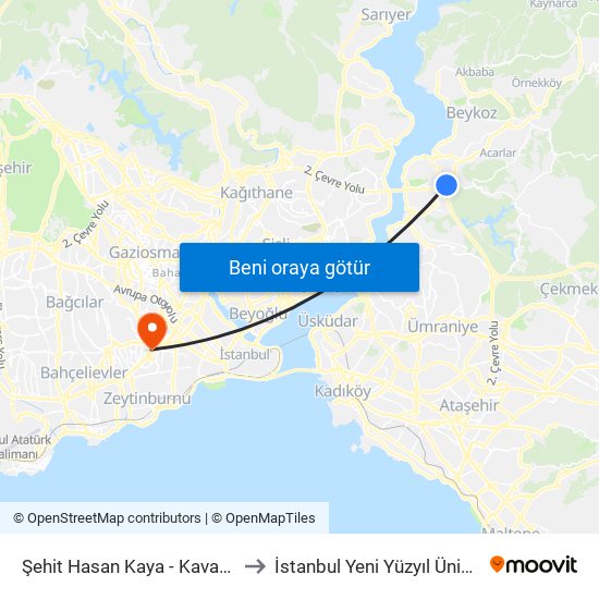 Şehit Hasan Kaya - Kavacik Yönü to İstanbul Yeni Yüzyıl Üniversitesi map