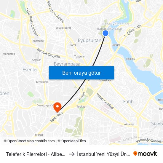 Teleferik Pierreloti  - Alibeyköy Yönü to İstanbul Yeni Yüzyıl Üniversitesi map