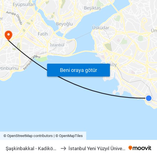 Şaşkinbakkal - Kadiköy Yönü to İstanbul Yeni Yüzyıl Üniversitesi map