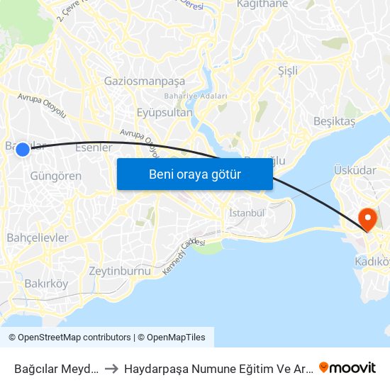 Bağcılar Meydan (M1b) to Haydarpaşa Numune Eğitim Ve Araştırma Hastanesi map