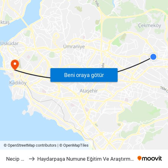 Necip Fazıl to Haydarpaşa Numune Eğitim Ve Araştırma Hastanesi map