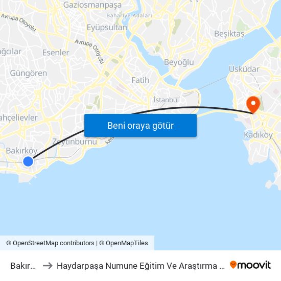 Bakırköy to Haydarpaşa Numune Eğitim Ve Araştırma Hastanesi map