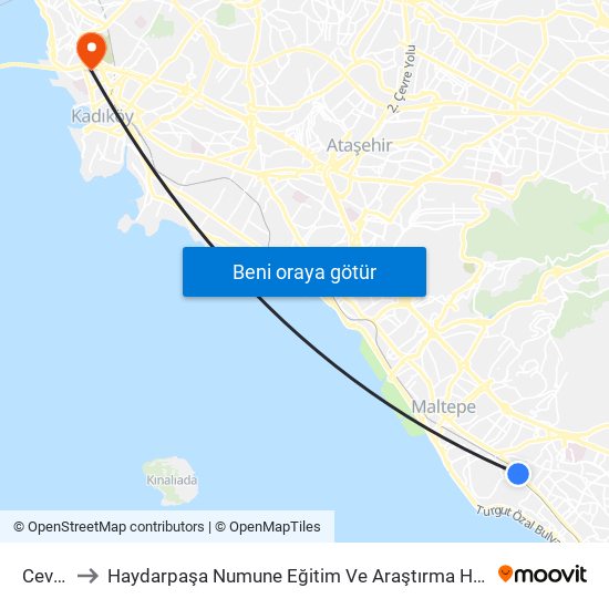 Cevizli to Haydarpaşa Numune Eğitim Ve Araştırma Hastanesi map