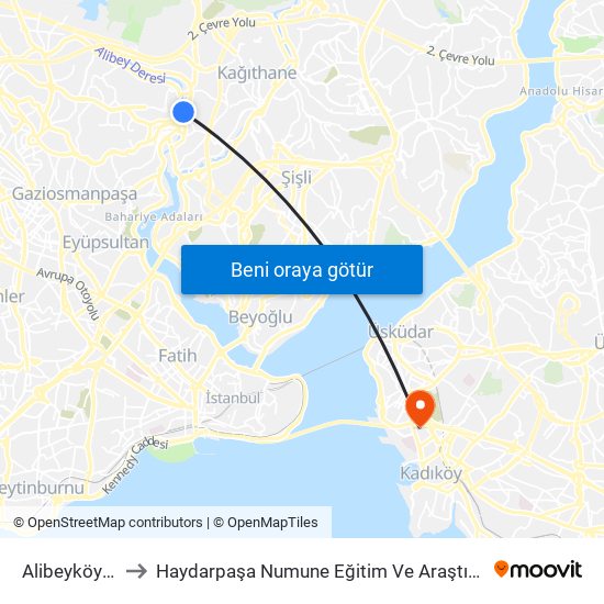 Alibeyköy (M7) to Haydarpaşa Numune Eğitim Ve Araştırma Hastanesi map