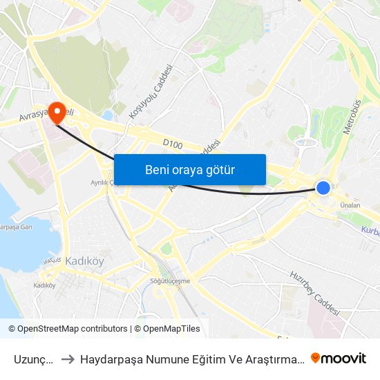 Uzunçayır to Haydarpaşa Numune Eğitim Ve Araştırma Hastanesi map