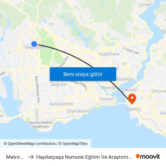 Metrokent to Haydarpaşa Numune Eğitim Ve Araştırma Hastanesi map