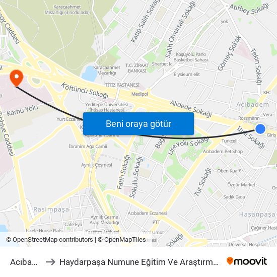 Acıbadem to Haydarpaşa Numune Eğitim Ve Araştırma Hastanesi map