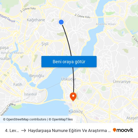 4. Levent to Haydarpaşa Numune Eğitim Ve Araştırma Hastanesi map