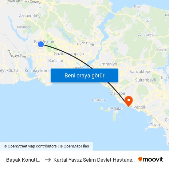 Başak Konutları to Kartal Yavuz Selim Devlet Hastanesi map