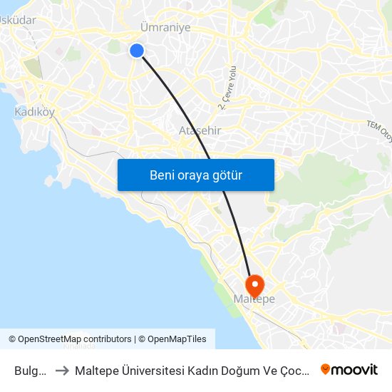 Bulgurlu to Maltepe Üniversitesi Kadın Doğum Ve Çocuk Hastanesi map