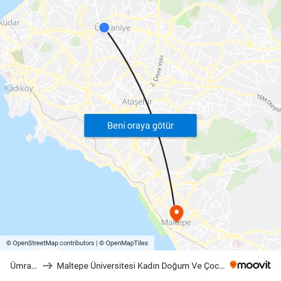 Ümraniye to Maltepe Üniversitesi Kadın Doğum Ve Çocuk Hastanesi map