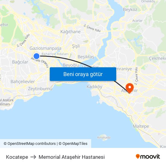 Kocatepe to Memorial Ataşehir Hastanesi map