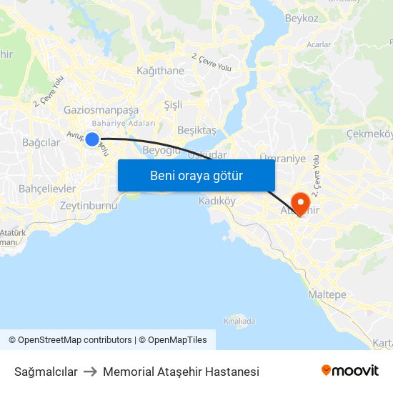 Sağmalcılar to Memorial Ataşehir Hastanesi map